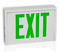 Exit Sign, Steel - Green LED - White Housing - Battery Backup