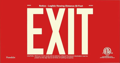 Exit Sign, Photoluminescent - Red Aluminum Base - Glowing Legend
