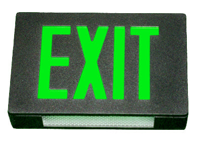 Exit Sign, Steel - Green LED - Black Housing - Battery Backup