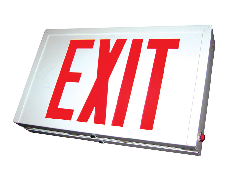 Exit Sign, Galvanized Steel - Red LED - White - Specifier Grade